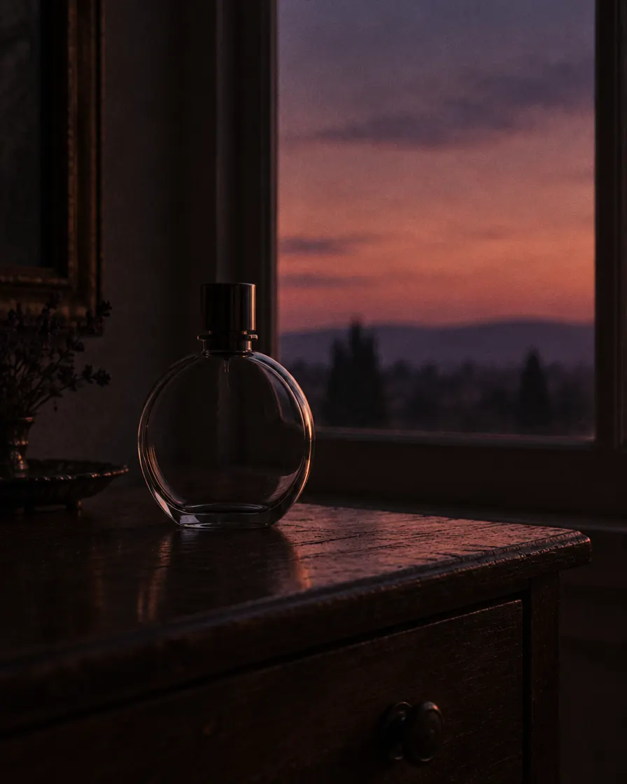 Perfume bottles at dusk.